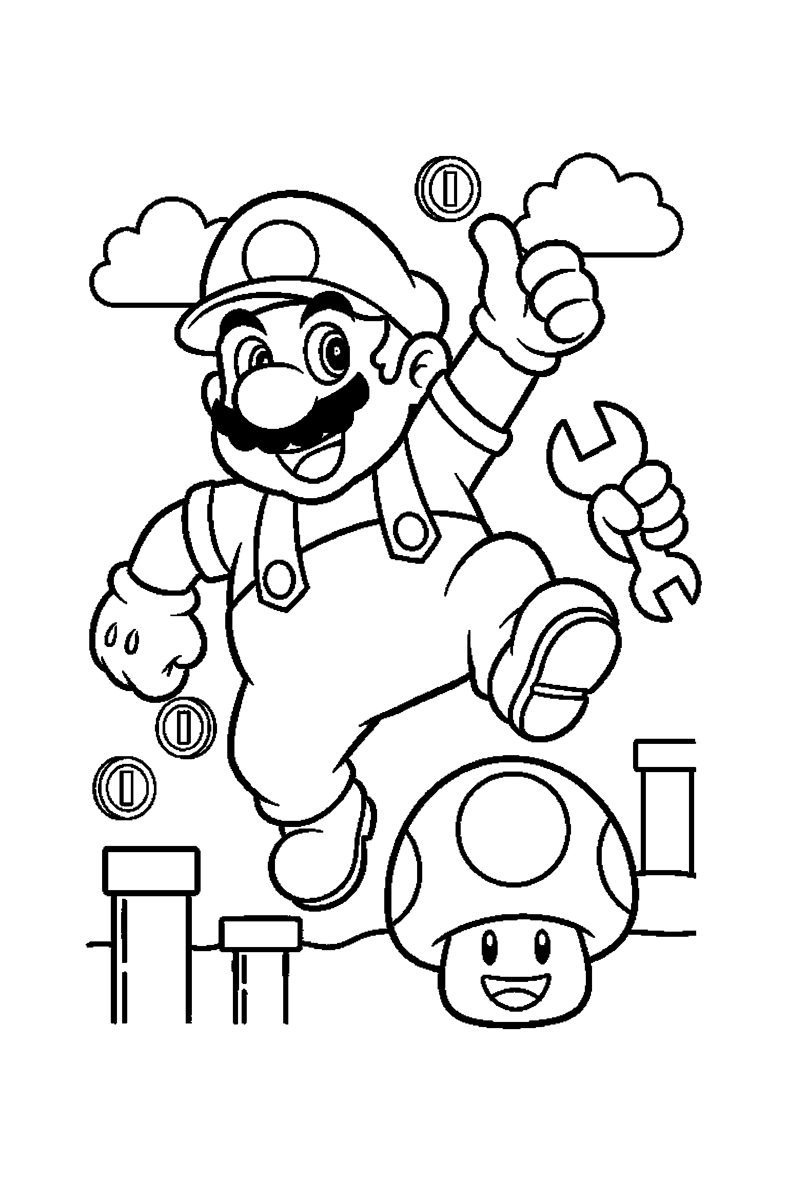 Coloriage Mario gratuit à imprimer - Toad devant une pièce Coloriage Mario gratuit à imprimer : Toad devant une pièce