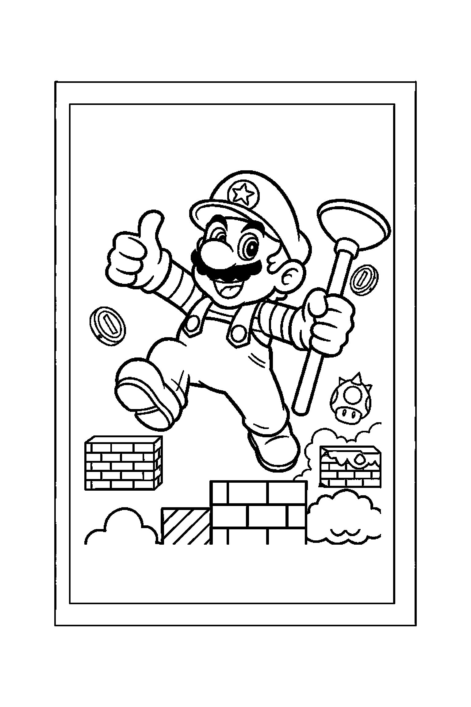 Coloriage Mario gratuit à imprimer - Mario avec un petit sourire timide Coloriage Mario gratuit à imprimer : Mario avec un petit sourire timide