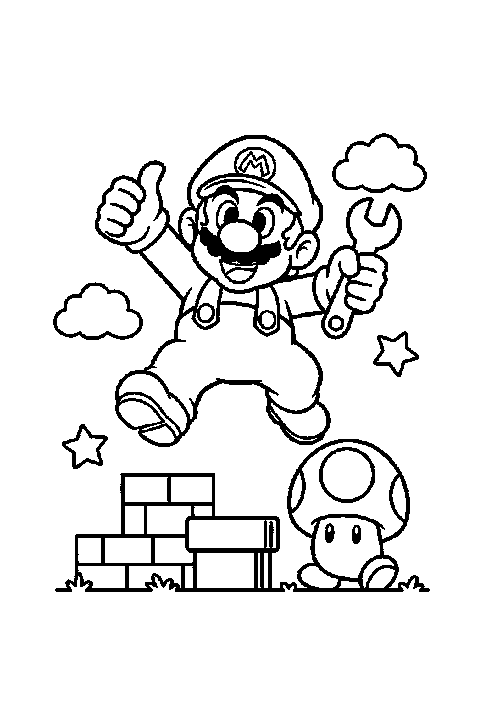 Coloriage Mario gratuit à imprimer - Mario dans une pose héroïque facile Coloriage Mario gratuit à imprimer : Mario dans une pose héroïque facile