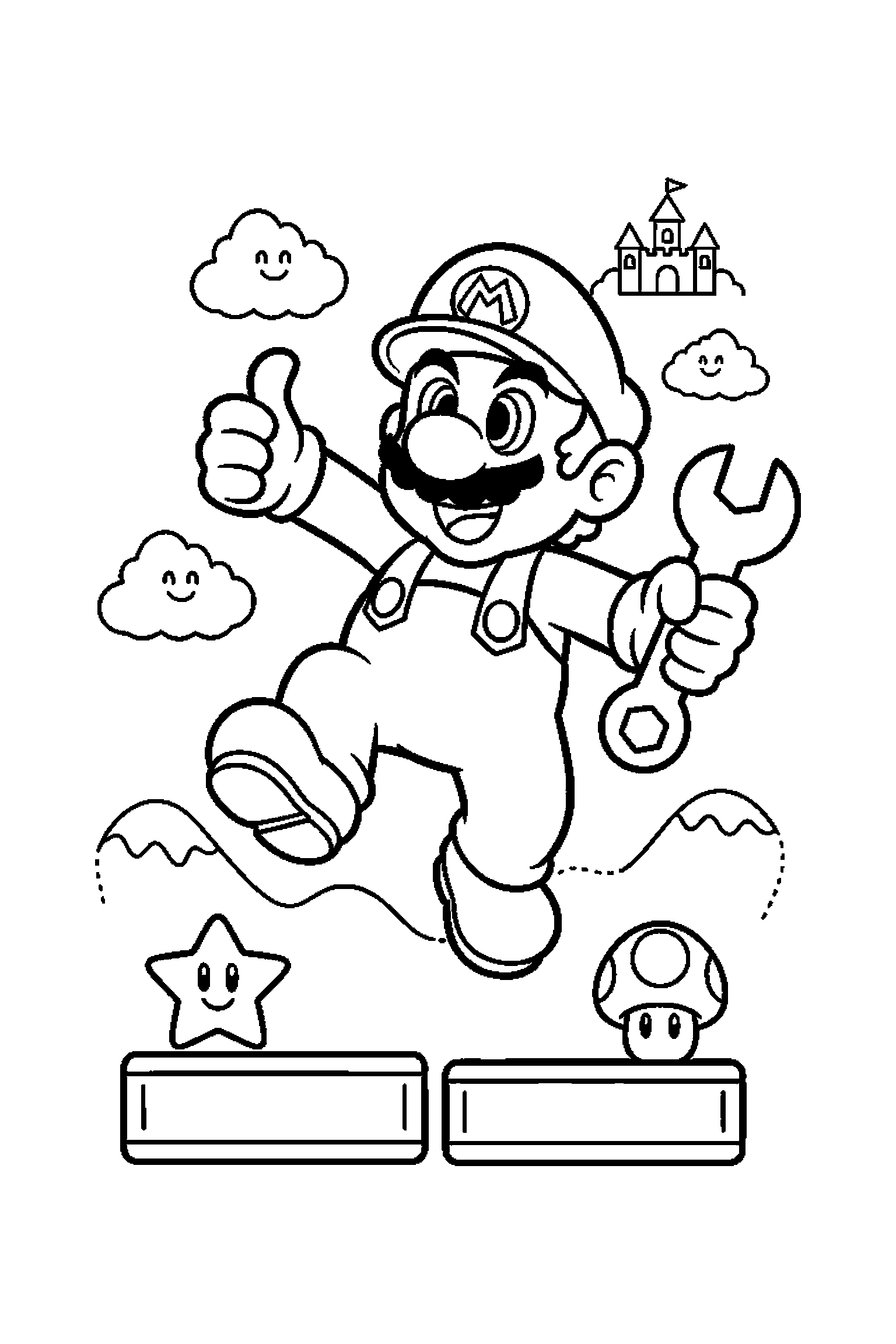 Coloriage Mario gratuit à imprimer - Peach entouré de grands contours arrondis Coloriage Mario gratuit à imprimer : Peach entouré de grands contours arrondis