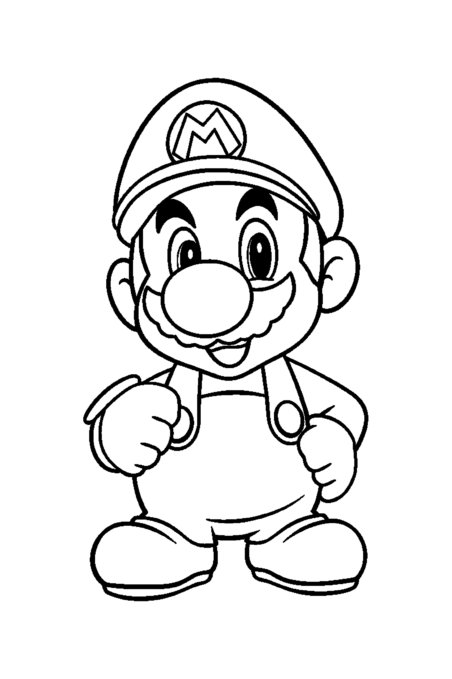 Coloriage Mario gratuit à imprimer - Mario qui lève le bras dans une pose anatomique claire Coloriage Mario gratuit à imprimer : Mario qui lève le bras dans une pose anatomique claire