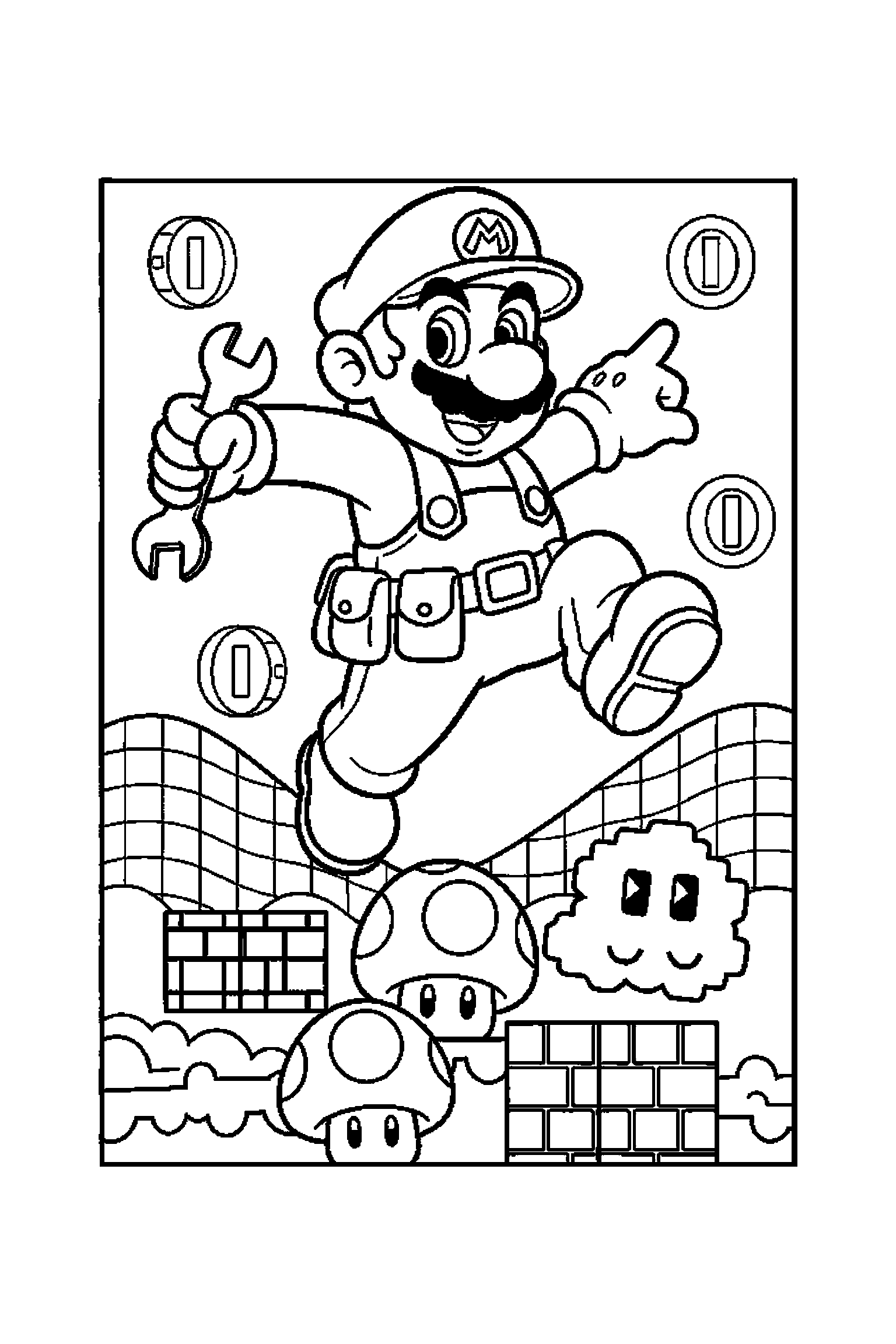 Coloriage Mario gratuit à imprimer - Toad avec deux accessoires à colorier Coloriage Mario gratuit à imprimer : Toad avec deux accessoires à colorier
