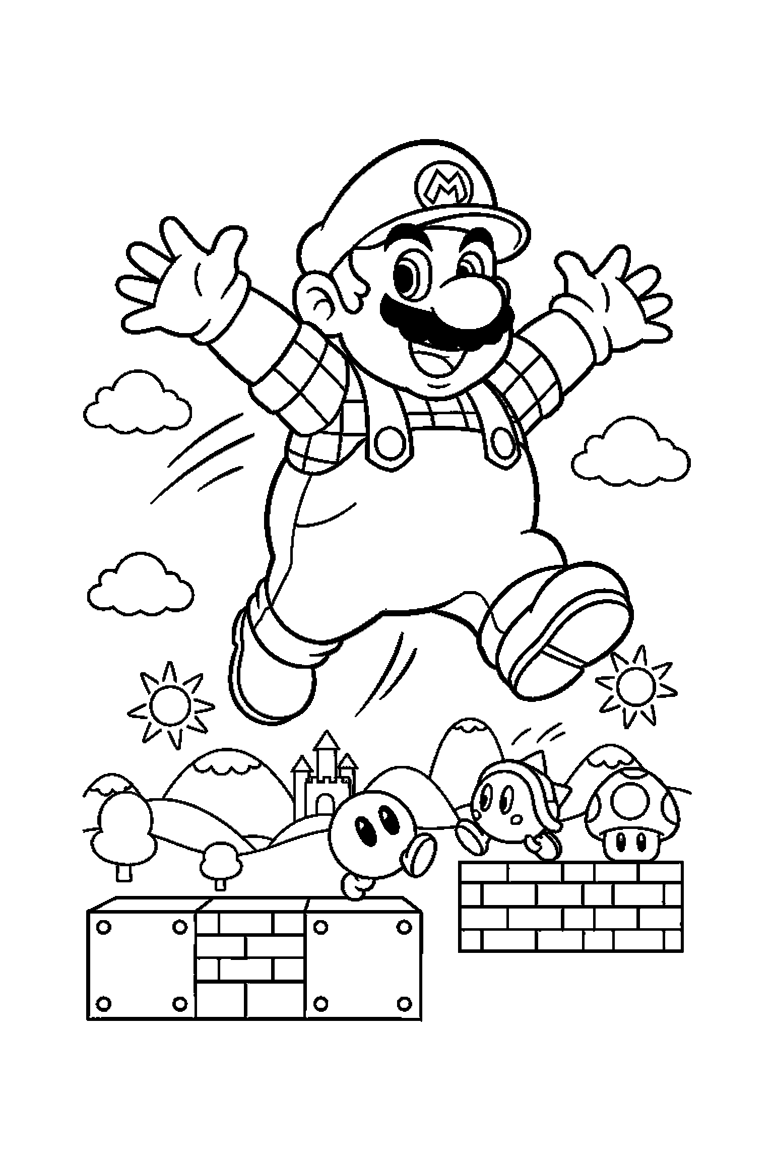 Coloriage Mario gratuit à imprimer - Peach entouré par des motifs pièces Coloriage Mario gratuit à imprimer : Peach entouré par des motifs pièces