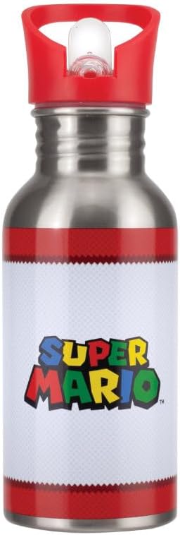 Gourde Super Mario en acier inoxydable avec paille 450 ml