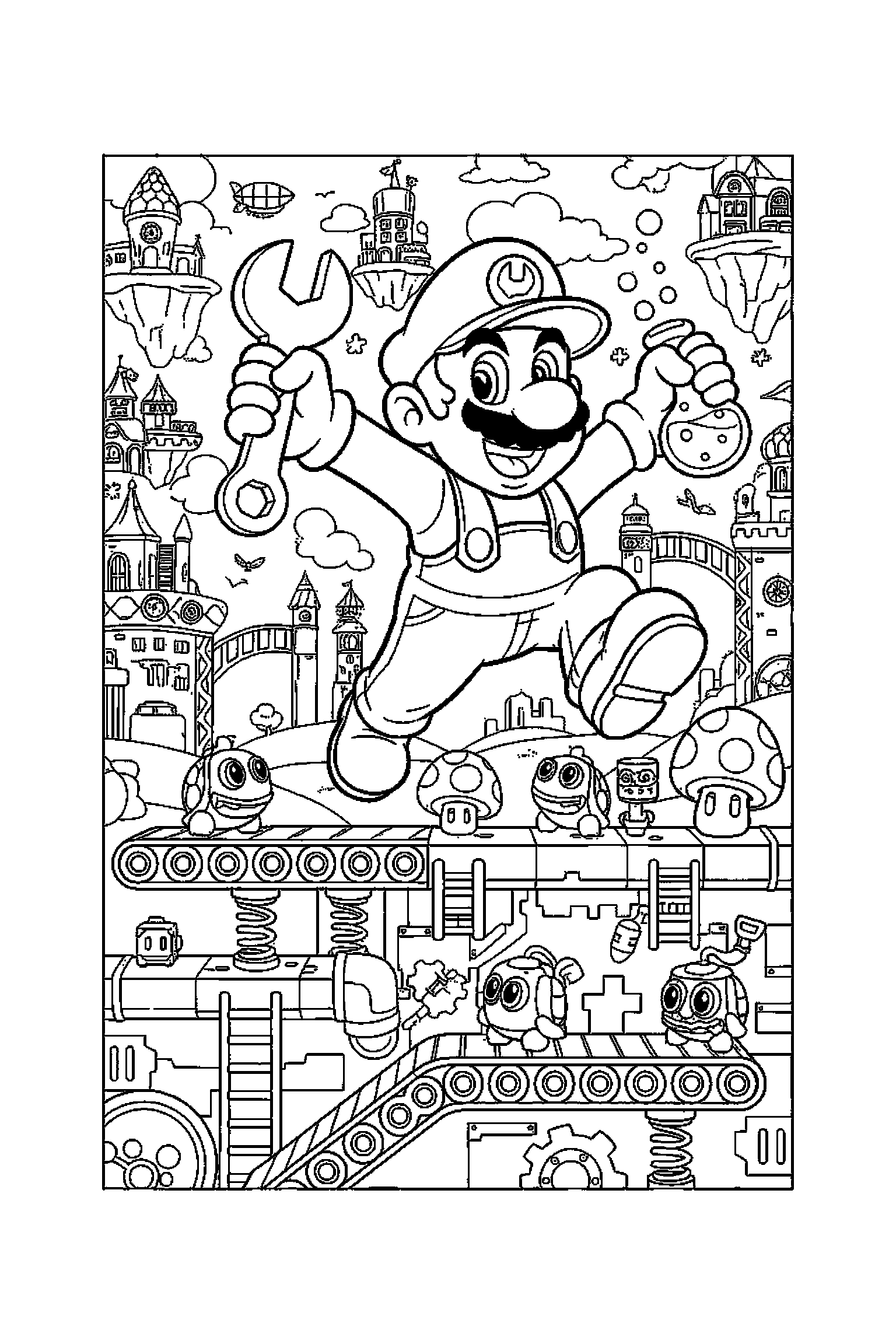 Coloriage Mario gratuit à imprimer - scène verticale avec Peach et Mario et ses amis Coloriage Mario gratuit à imprimer : scène verticale avec Peach et Mario et ses amis