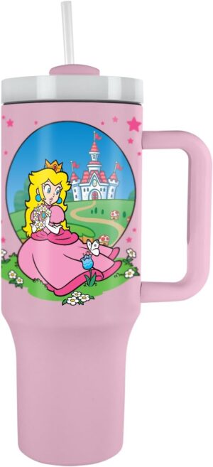Gobelet Super Mario Pêche 1200 ml avec paille et couvercle