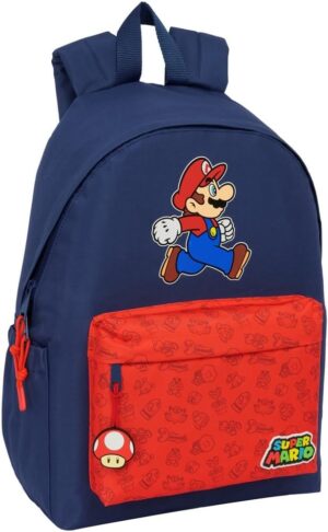 Sac à dos Super Mario Trick pour ordinateur portable 14,1 bleu foncé et rouge