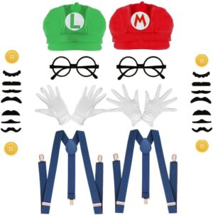 Set Super Bros Mario Luigi 28 pièces avec chapeaux, gants et bretelles