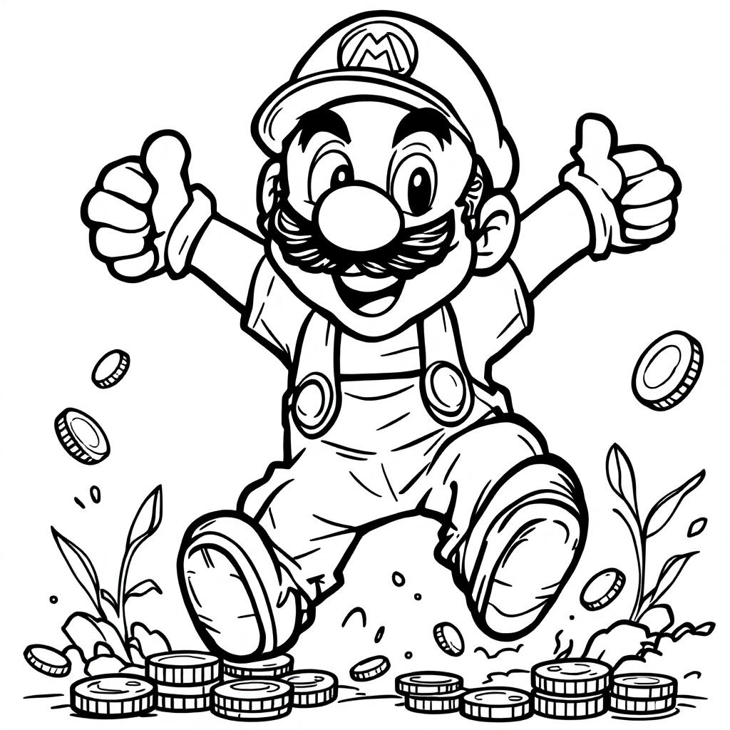 Coloriage Mario gratuit à imprimer - Mario avec son champignon Coloriage Mario gratuit à imprimer : Mario avec son champignon
