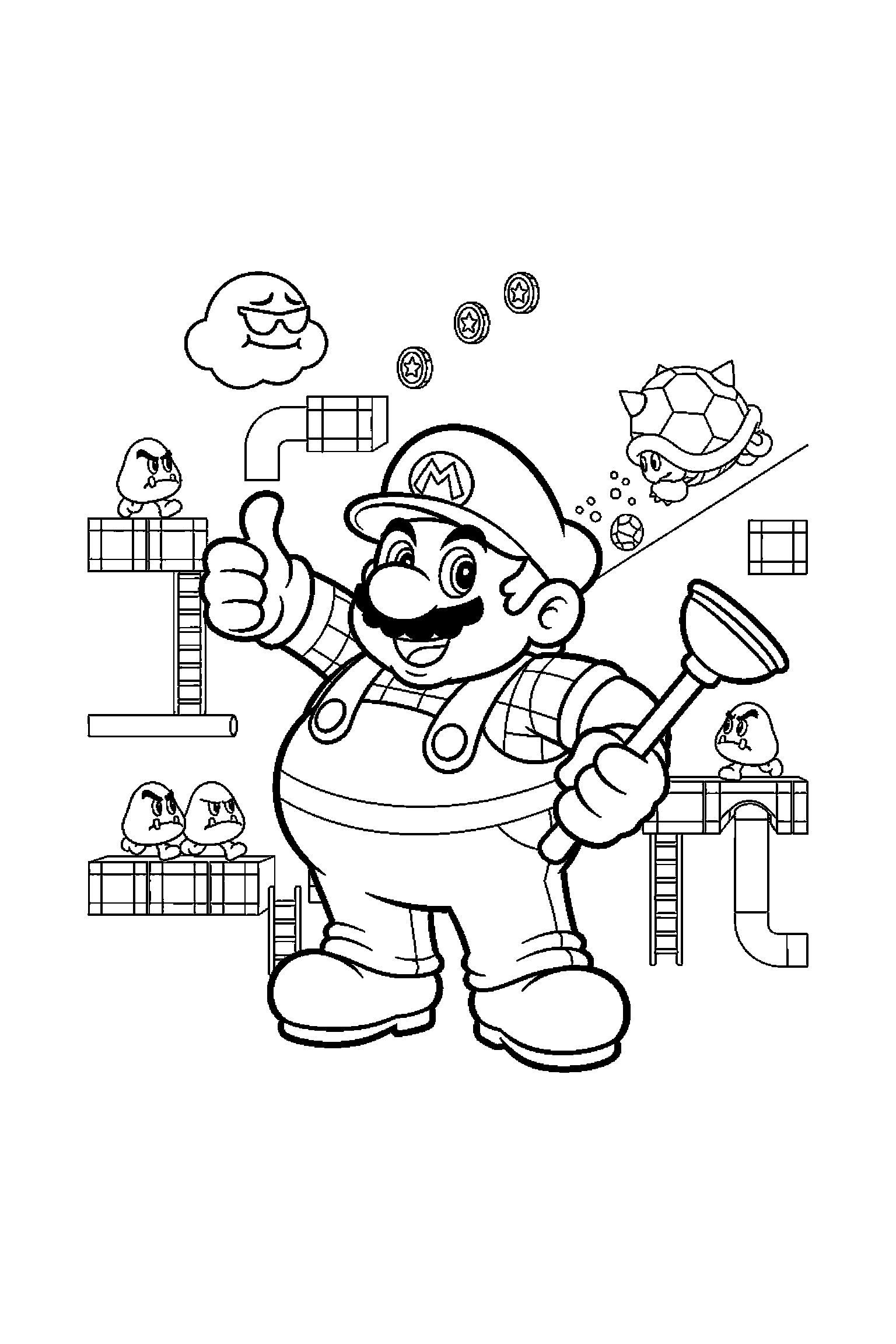 Coloriage Mario gratuit à imprimer - Mario dans une petite scène avec une étoile Coloriage Mario gratuit à imprimer : Mario dans une petite scène avec une étoile