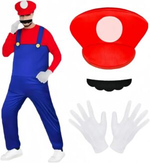 Costume Mario et Luigi adulte avec accessoires rouge