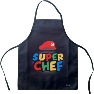 Tablier enfant Super Chef style Mario noir jusqu'à 8 ans