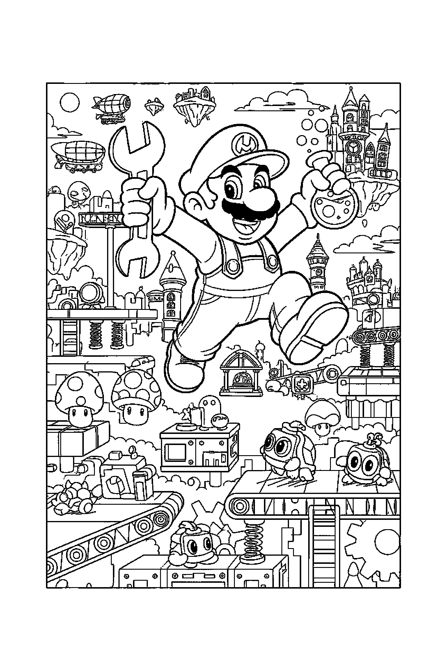 Coloriage Mario gratuit à imprimer - Toad entouré de carrelages et petits détails Coloriage Mario gratuit à imprimer : Toad entouré de carrelages et petits détails