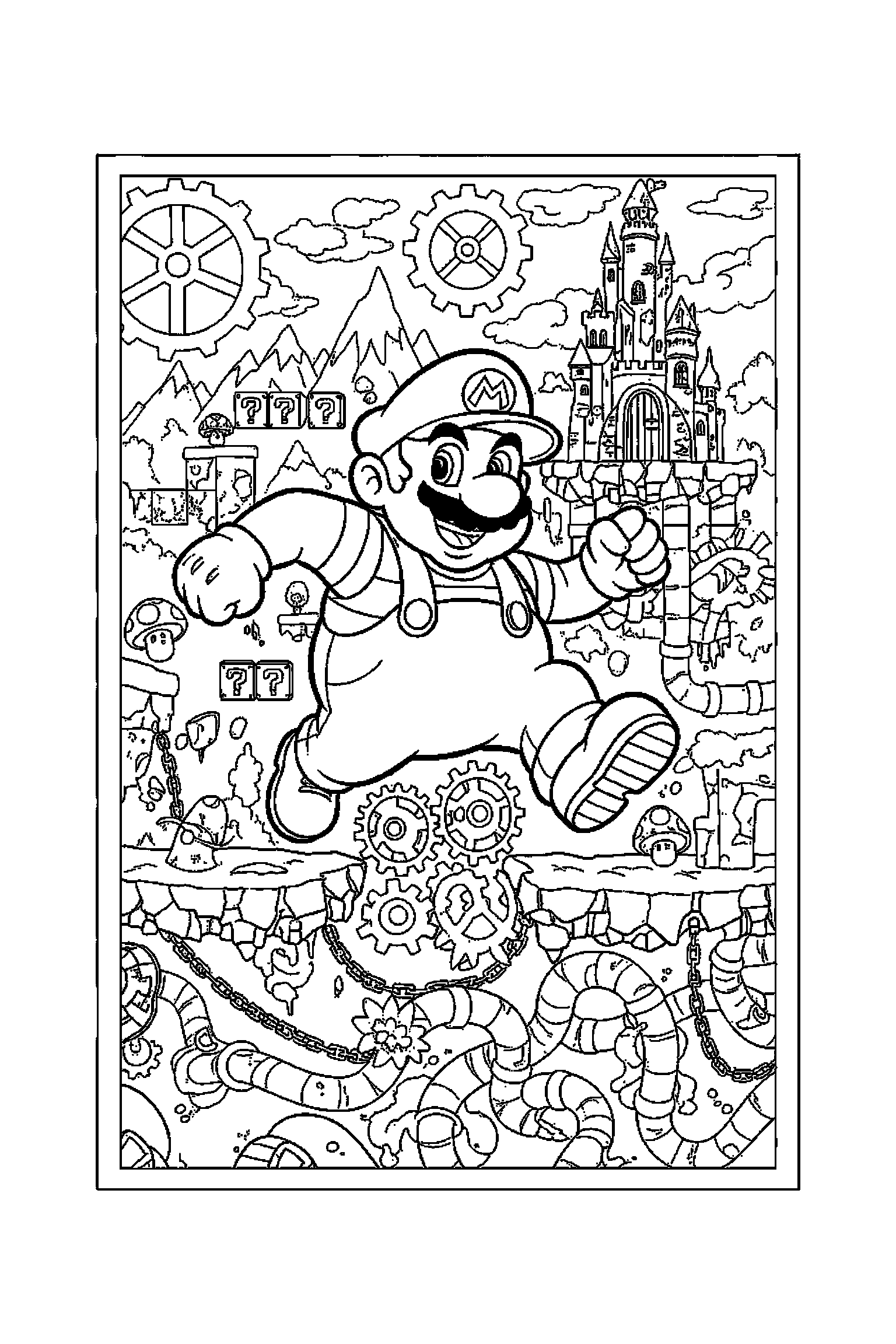 Coloriage Mario gratuit à imprimer - motif difficile de pièces autour de Peach Coloriage Mario gratuit à imprimer : motif difficile de pièces autour de Peach