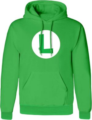 Sweat à capuche adulte unisexe Super Mario Luigi Badge, tailles XL et XXL