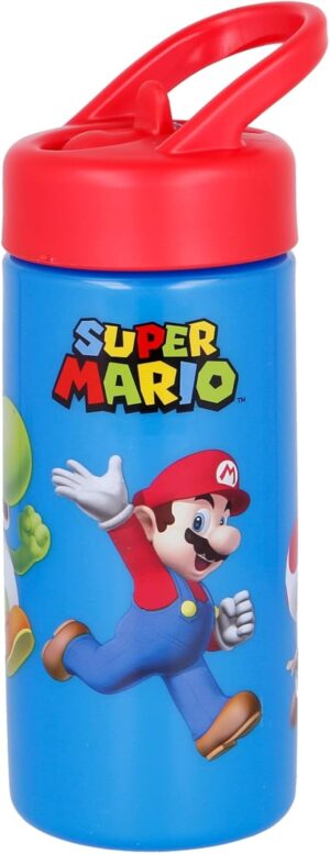 Bouteille Super Mario avec paille et poignée, 410 ml
