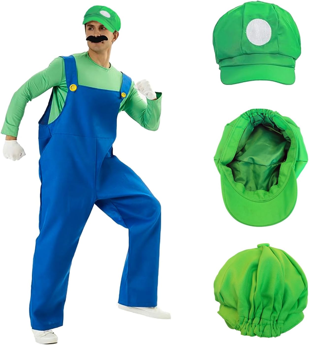 Déguisement Mario avec 2 casquettes et 14 moustaches pour carnaval et cosplay – Image 3