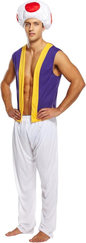 Costume Toad Mario Kart pour homme avec chapeau, pantalon et gilet rembourrés