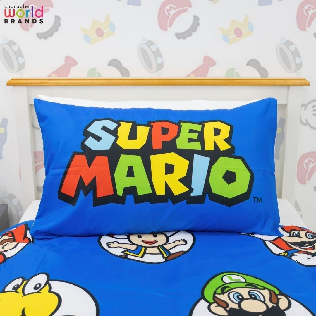 Parure de lit simple réversible Super Mario Nintendo bleu avec taie assortie – Image 6