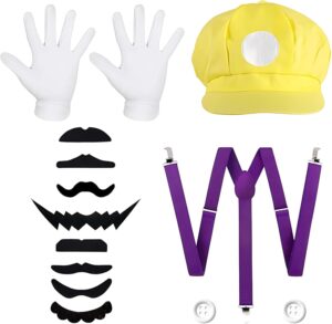 Déguisement Mario violet et jaune avec 14 accessoires, taille unique