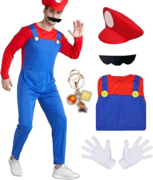Déguisement Mario et Luigi avec bonnet, barbe et gants
