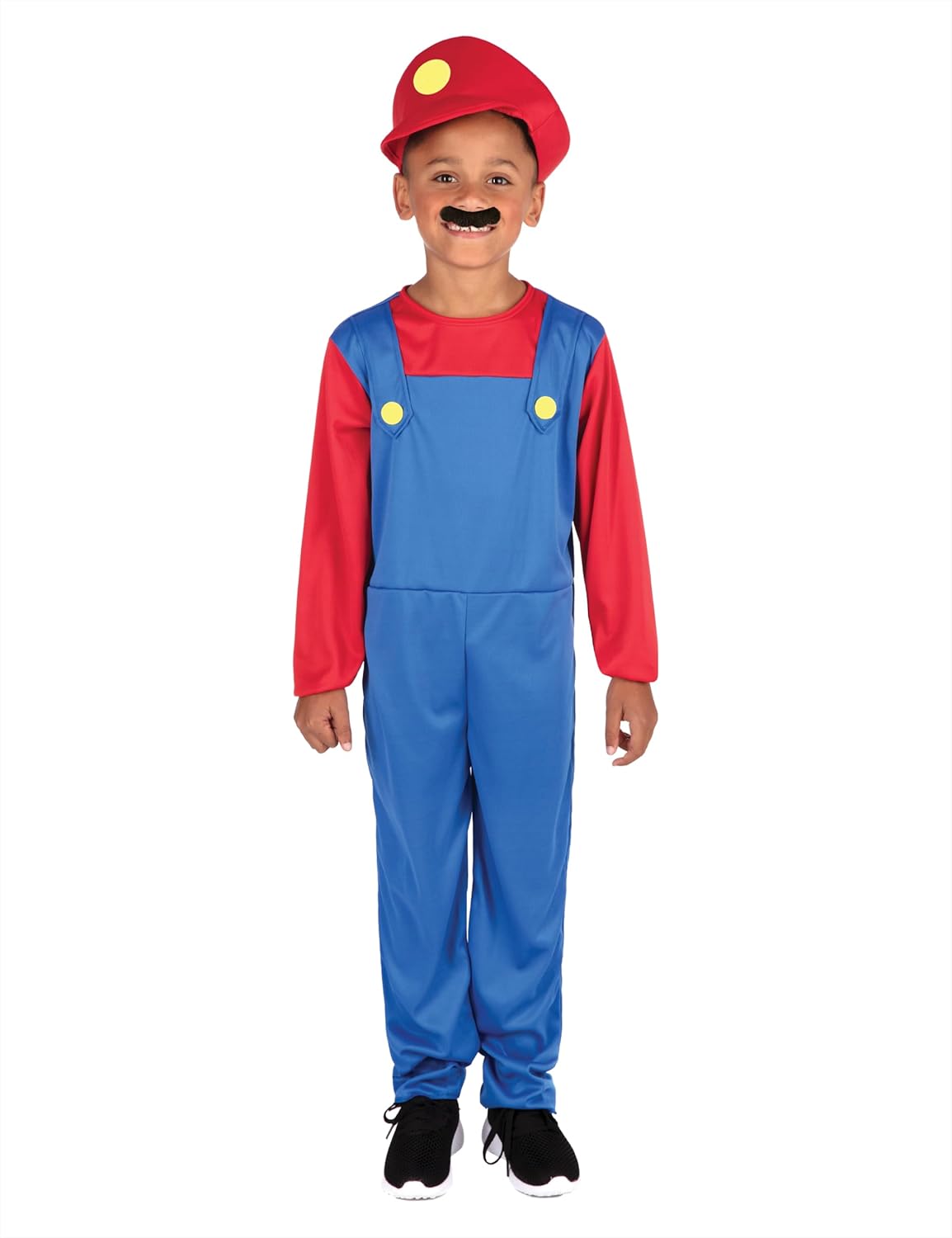 Costume Mario Bros enfant rouge et bleu avec bonnet et moustache