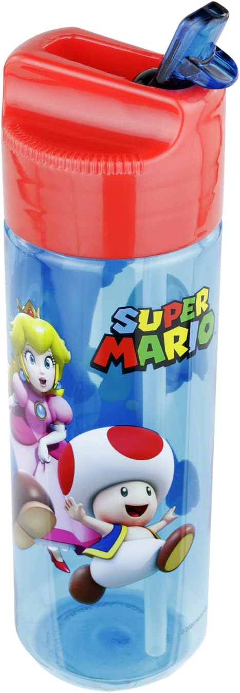 Gourde Super Mario transparente avec paille intégrée, 540 ml