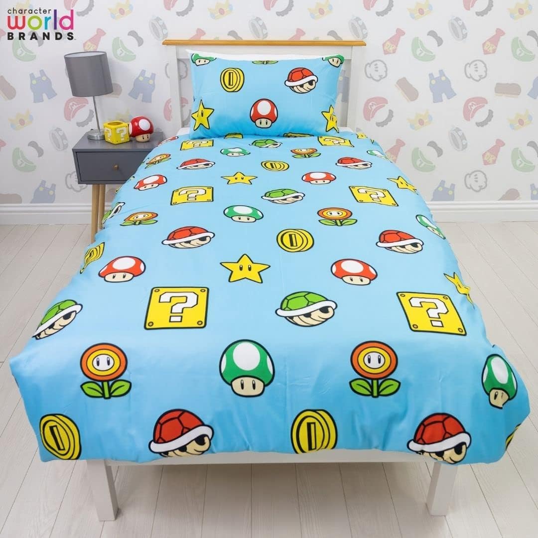 Parure de lit simple réversible Super Mario Nintendo bleu avec taie assortie – Image 5