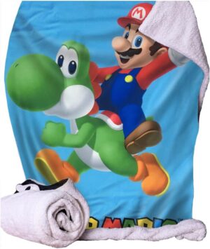 Couverture Super Mario bleu Mario et Yoshi 100 x 150 cm