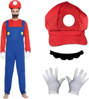 Costume Mario adulte et enfant avec chapeau, gants et moustache