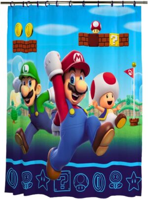 Rideau de douche Super Mario 182.9 x 182.9 cm avec 12 anneaux