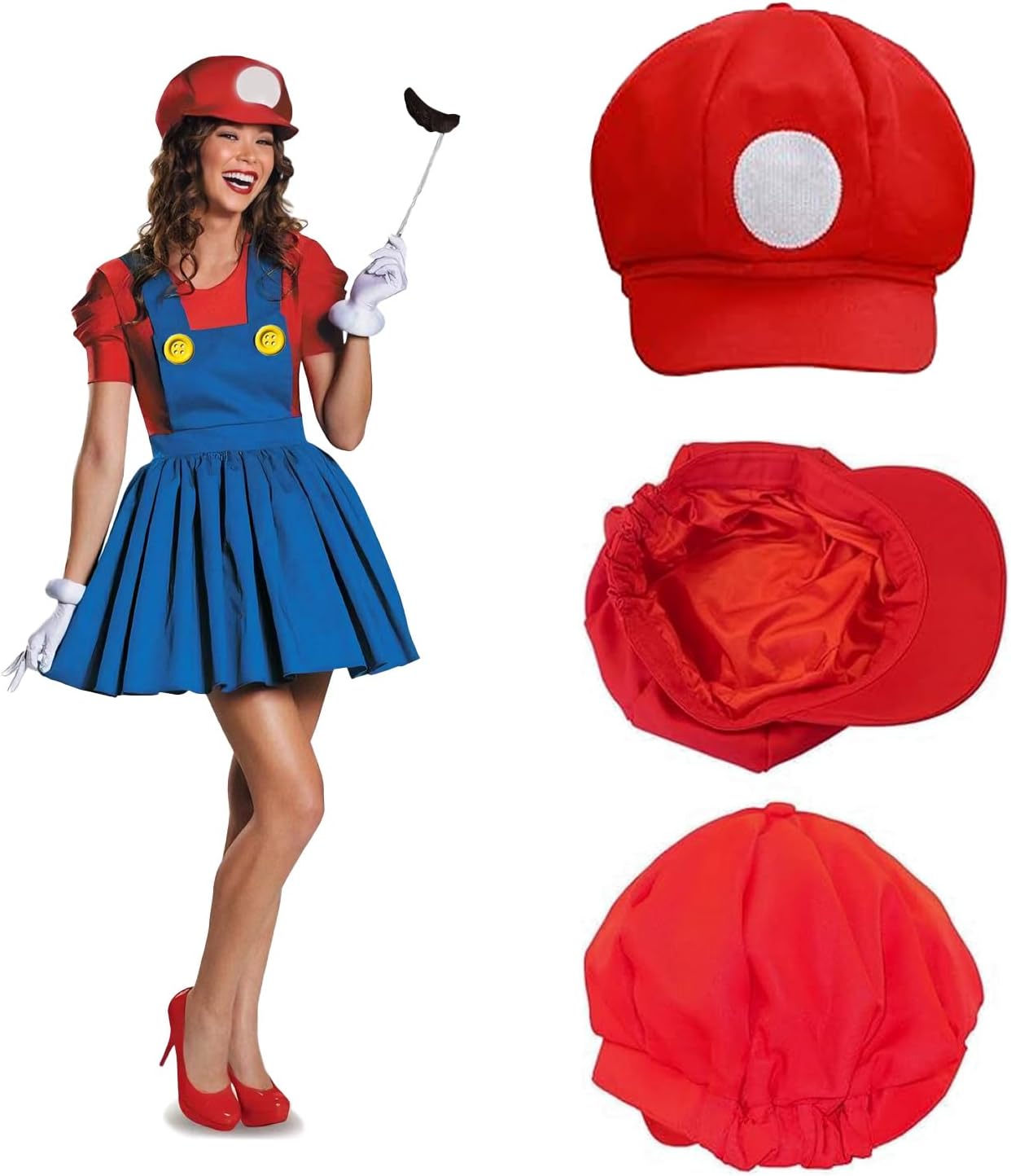 Kit déguisement Mario avec 2 casquettes et 14 moustaches – Image 3