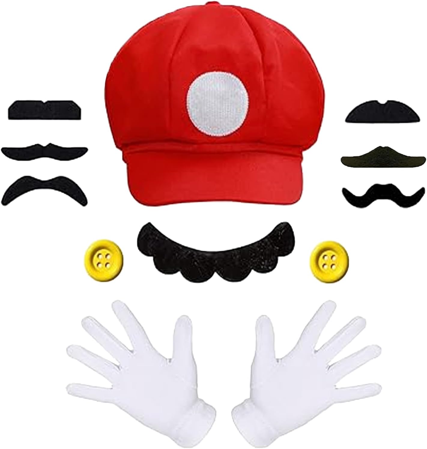 Kit déguisement Mario avec 2 casquettes et 14 moustaches