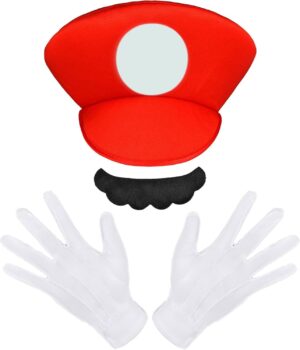 Costume de cosplay Mario Luigi avec bonnet, barbe et gants