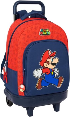 Sac à dos à roulettes Super Mario Trick bleu foncé/rouge 33 x 22 x 45 cm