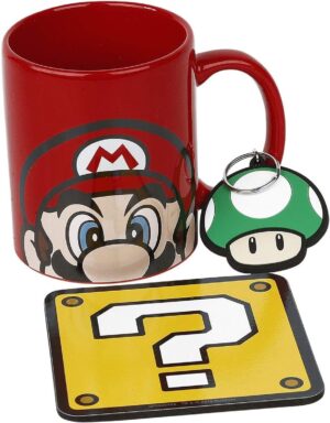 Coffret Super Mario avec mug 315 ml, dessous de verre et porte-clé