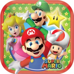Assiettes carrées Amscan Super Mario 18 cm en carton