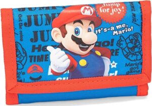 Portefeuille Super Mario bleu et rouge à fermeture zippée
