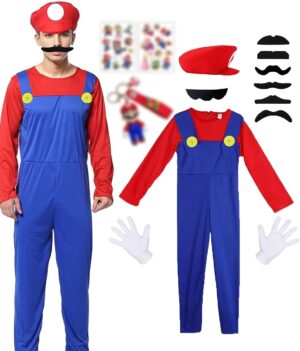 Costume Super Plumber Brothers Mario et Luigi avec combinaison, bonnet et barbe