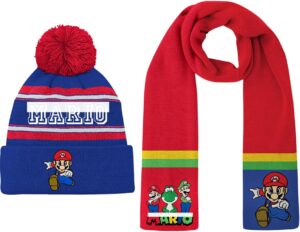 Ensemble enfant Mario en tricot avec bonnet et écharpe