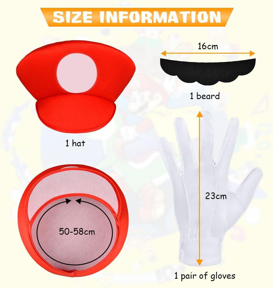 Costume Mario Luigi-Bros adulte avec bonnet, barbe et gants – Image 4