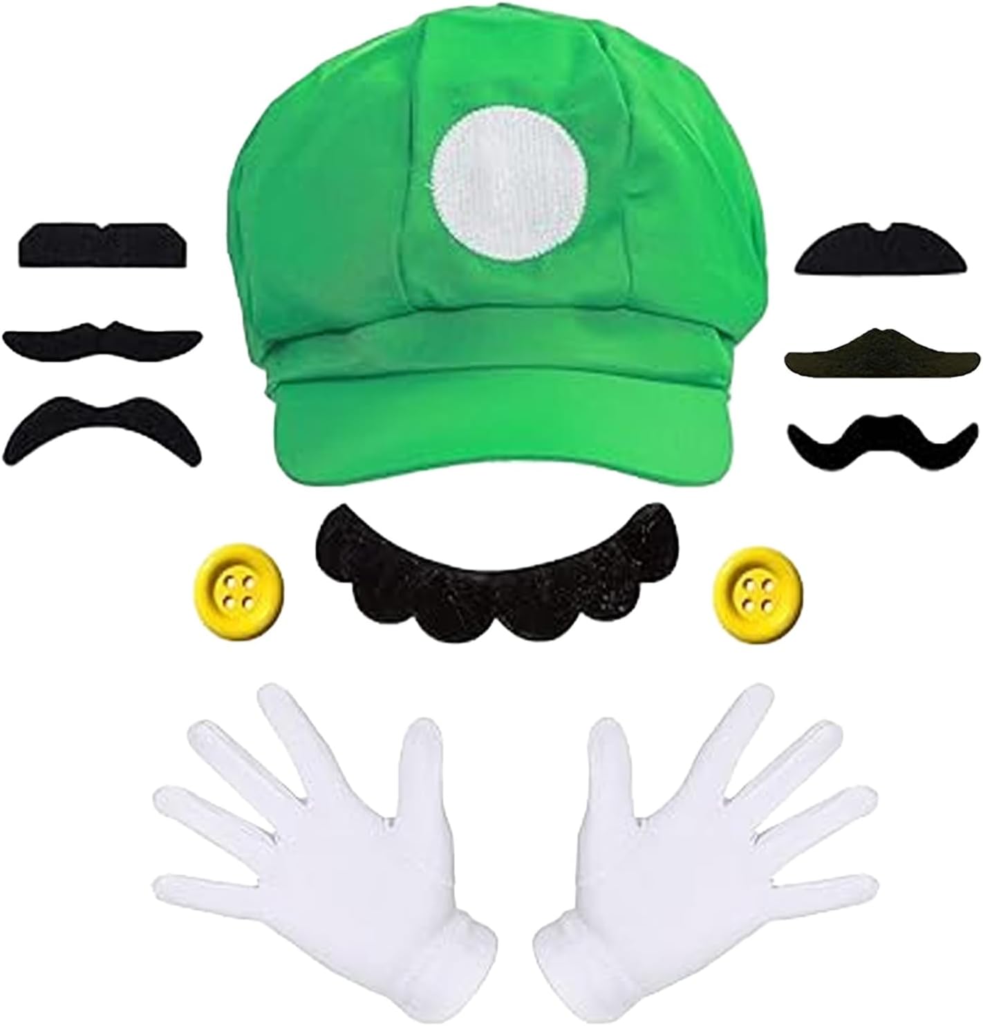 Déguisement Mario avec 2 casquettes et 14 moustaches pour carnaval et cosplay