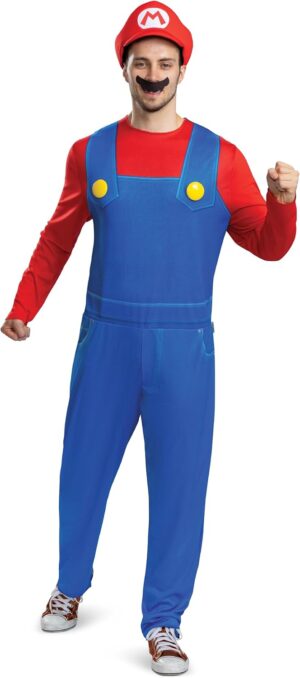 Costume classique Mario pour homme Super Mario Bros avec casquette M
