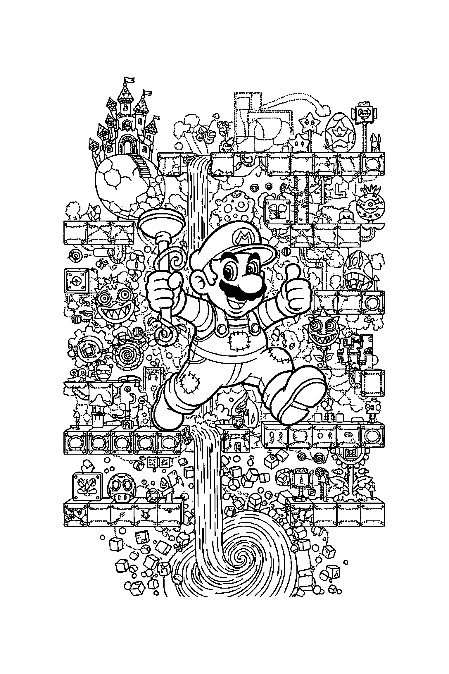 Coloriage Mario gratuit à imprimer - poster A4 détaillé de Mario avec mandala étoiles Coloriage Mario gratuit à imprimer : poster A4 détaillé de Mario avec mandala étoiles