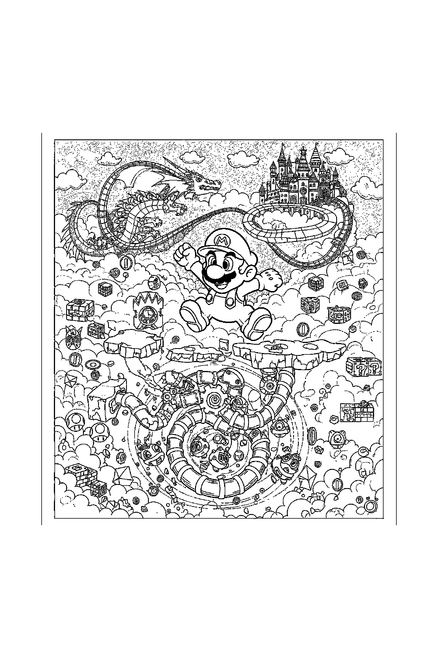 Coloriage Mario gratuit à imprimer - motif difficile de pièces autour de Peach Coloriage Mario gratuit à imprimer : motif difficile de pièces autour de Peach