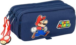 Trousse triple Super Mario Trick bleu foncé/rouge 21,5 x 8 x 10 cm