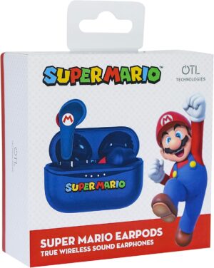 Écouteurs Bluetooth 5.0 Super Mario avec boîtier bleu