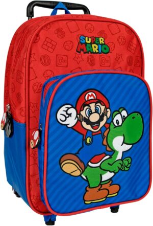 Sac à dos enfant à roulettes Super Mario Yoshi avec chariot détachable bleu rouge 36 x 24 x 15
