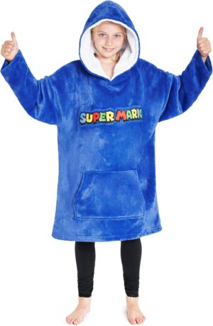 Sweat à capuche enfant Super Mario plaid polaire bleu