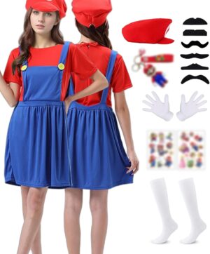 Costume Super Plumber Brothers Mario Luigi en polyester avec bonnet et barbe